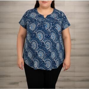 FOLUNSI Women's Tunic Top Casual Floral Blouses Blue Size 2X Stretchy Soft Boho